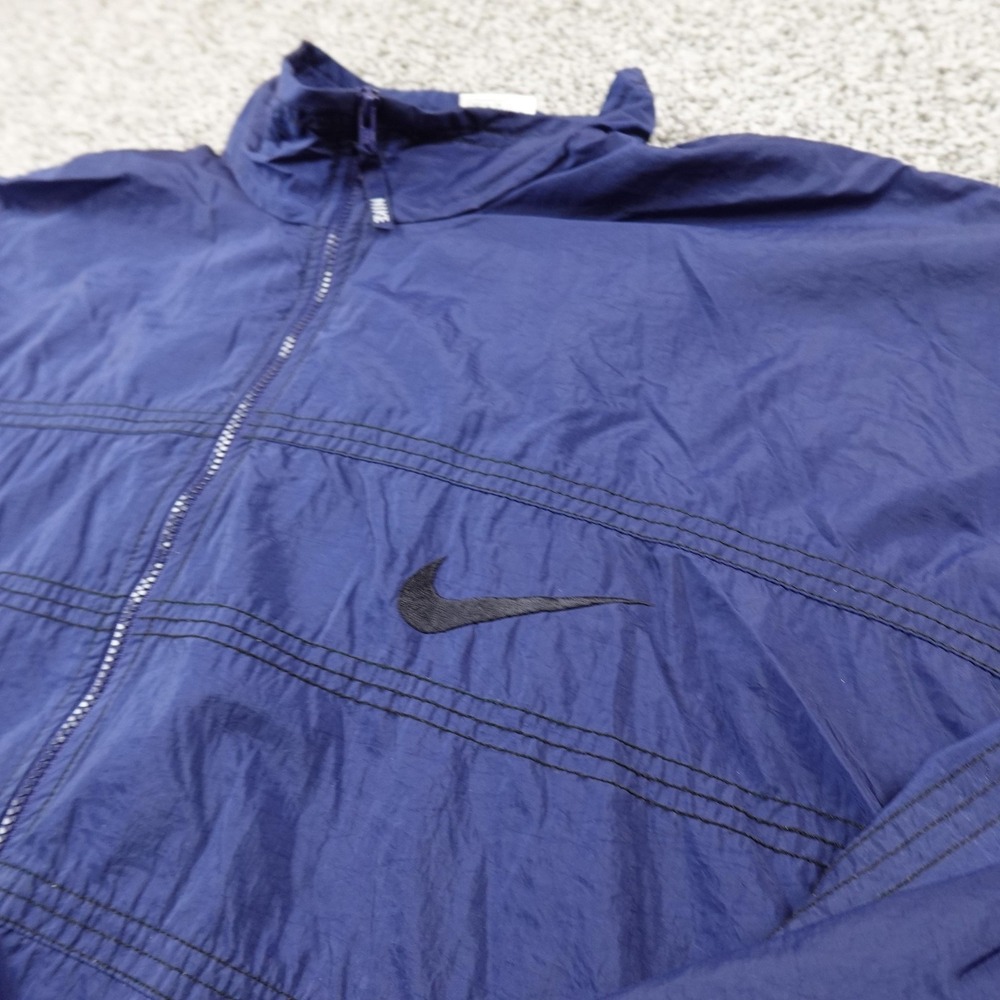VTG Nike Jacket Mens L Blue Swoosh Track Windbreaker Full Zip Coat 90s Y2K Nylon